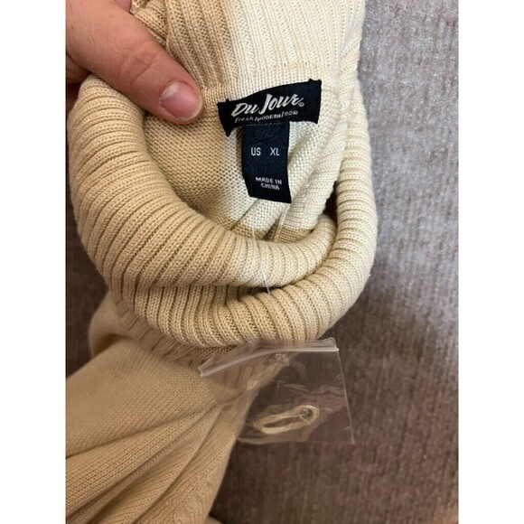 DuJour Women’s Sweater XL Cream Gold Asymmetric Hem Mock‎ Neck Neutral - Picture 10 of 10